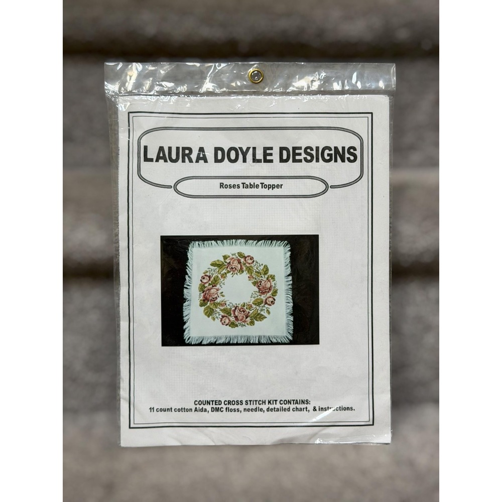 Vintage NOS Laura Doyle‎ Designs Roses Table Topper Cross Stitch Kit Grandmacore